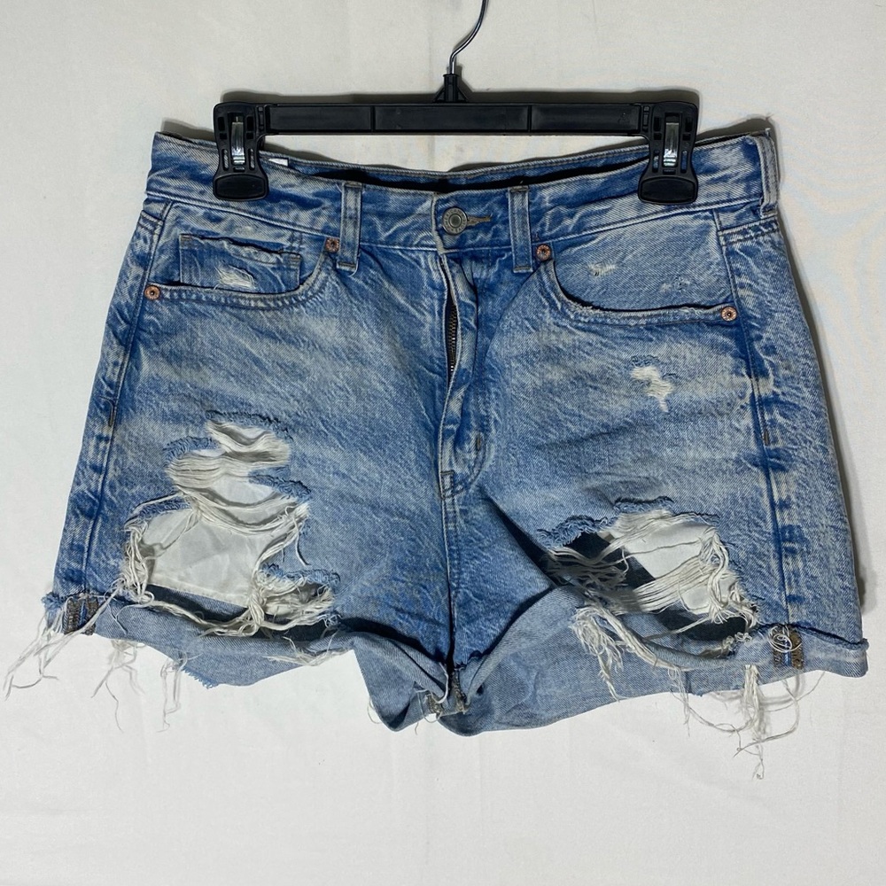 American Eagle Heavily Distressed Blue Denim Jean Shorts Festival Shorts 8